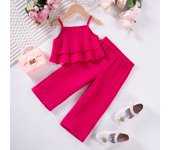 Girls Solid Color Suspenders Summer Suspenders Ruffles + Wide Leg Pants 2 Pieces Dress Set White Cute Elegant Baby Clothes