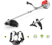 GREENCUT GGT650X-2 - Desbrozadora con Motor Gasolina 2 Tiempos 65cc 4,9cv, 2 Accesorios de Corte, Manillar de Agarre Doble, arnés y Kit de protección
