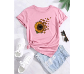 Sunflowers and butterflies Tee,Print Crew Neck T-shirt,Women's Casual Loose Short Sleeve Fashion Summer T-Shirts Tops