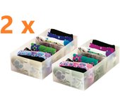 Organizadores Jocca de cajón cuadrado o rectangular con medidas de altura universal, recortable y plegable, fabricado 100% con polipropileno transparente de gran resistencia.  Sets ideales para ganar espacio en tu armario.