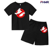Summer children's T-shirt+shorts set, Ghostbusters Squad children aged 2-12, casual printed short sleeved movie costume set for