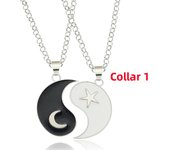 2Pcs Tai Chi Yin Yang Couple Necklaces Set Pendant Silver Color Chain Matching Lover Choker Friend Friendship Gift Adjustable