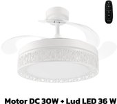 Ledme Ventilador de techo con LED, Motor DC, silencioso con mando a distancia, aspas retráctiles, 6 velocidades y 3 temperaturas de luz, temporizador, función verano-invierno