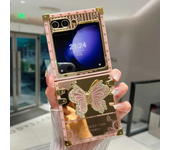 Cute Square Phone Case for Samsung Galaxy Z Flip 6 5 4 3 Flip6 Flip5 Flip4 Flip3 5G Luxury Bling Glitter Butterfly Stand Cover