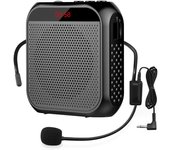 Amplificador de voz portátil con micrófono con cable, altavoz recargable y altavoz (negro)