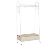 HOMCOM Perchero Metálico con Ruedas Colgador para Ropa con Riel Estantes Cajones para Organizar Ropa Bolsos Zapatos para Hogar Vestidor Pasillo 99x47x185cm