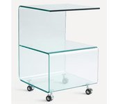 Mesa Auxiliar De Cristal Curvado Con Ruedas- 40 x 40 cm - DECOLUNAHOME