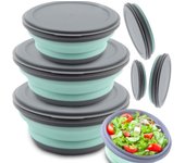 Cuencos portátiles, ensaladera de silicona con tapa, recipientes para comprar comida para viajes, camping, picnic, escuela y actividades al aire libre (3 piezas)