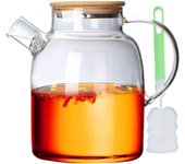 Tetera de cristal de 1,8 l con tapa de madera,resistente al calor,elegante y moderno diseño de tetera para té, té de