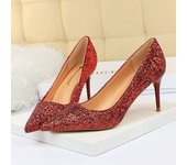 Women 7cm 9.5cm High Heels Bling Pumps Wedding Bridal Scarpins Sparkly Heels Lady Party Sequins Nightclub Evening Gold Red Shoes