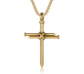 Collar con cruz de clavos para hombre, cadena de acero inoxidable de 24 pulgadas, colgante de cruz de Jesús con 3 clavos, regalo cristiano para papá, 3 colores, plata