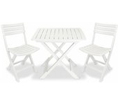 vidaXL Mesa y sillas bistró de jardín plegables 3 pzas plástico blanco