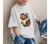 Adorable Kids Fashion Tee Capybara Illustration Perfect Summer Wear Soft Fabric Ideal Gift for Children All-in-one Base Shirt
