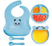 KIDOO Pack de Vajilla y Babero - Set de 5 piezas de Silicona Libre de BPA