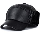 Black Leather Fur Baseball Cap Hats for Men Winter Warm Cap Men Snapback Women Casquette Bones Dad Caps Gorras Earflaps Thicken
