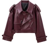 TRAF Faux Leather Bomber Jackets for Women Fashion Cropped Jacket Woman Streetwear Outerwears Long Sleeve Jacket Women Coats