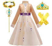 Girls Snow Queen 2 Royal Anna Costume Deluxe Princess Dress Frozen Role Playing Toddler Elsa 2 Elegant Frock Halloween Clothes