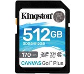 Kingston tarjeta sdxc 512gb uhs-i u3 v30 clase 10 170mb/s canvas go plus