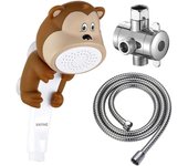 Cabezal de ducha de mano para niños, cabezal de ducha de flujo de agua de dibujos animados, juguetes de baño para bebés y niños pequeños (L: cabezal de ducha (mono)+manguera+desviador)