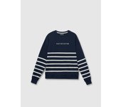 Sudadera sin capucha Blue Reflection, rayas y texto, felpa 100% algodón, corte clásico, estilo casual INSIDE
