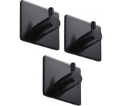 Toalleros autoadhesivos para baño y cocina - Ganchos esquineros de mano - juego de 3 piezas - Sin taladrar - Cuadrado - Albornoz - Perchero para paños de cocina - Acero inoxidable Negro Mate