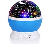 Luz Nocturna, Lámpara Infantil Quitamiedo, Luz Piloto, Lampara de Noche con Proyector Estrellas para Dormitorio de niños, luz LED de noche para bebé, decoración, Luna estrellas giratoria, Galaxia, Regalo Navidad, Reyes（Tres colores para elegir）