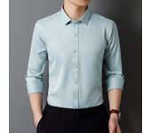 Men's Long Sleeved Elastic Shirt Slim Fit Solid Color No Iron Business Dress Professional Formal Soft Blue White Big Size 5XL