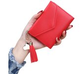 Carteras Cortas de moda para Mujer, billetera de cuero PU con borlas de lujo, billetera pequeña con Cerrojo, monedero de tendencia, tarjetero para Mujer