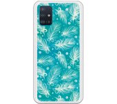 Funda compatible con Samsung Galaxy A51 - Patron plumas blancas con fondo