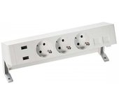 Kit de sobre mesa completo  con cargador 2xUSB, 3 schukos y placa para 2 conectores RJ45 negro SIMON 42523020-138