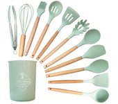 Juego de utensilios de cocina, juego de utensilios de cocina de silicona, 12 piezas con soporte, juego de utensilios de cocina de silicona resistente al calor
