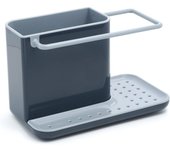 Organizador/almacenamiento para fregadero con escurridor integrado, soporte para esponja, cepillo, líquido lavavajillas y paño de cocina, extraíble, tamaño normal, Gris