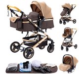 YAZOCO - Cochecito de Bebé Plegable con Marco de Aluminio, Carrito de Lujo 3 en 1 para Viaje, Carriola Alta para Recién Nacido