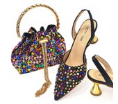 Venus Chan 2024 Mix Shoes for Women High Heels Pointed Luxury Designer Colorful Stones Evening Party Matching Shoes and Bags Set
