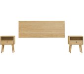 CAMA EXPRESS Cabecero Acabado Madera Maciza Natural + 2 Mesitas con Cajón y Hueco. Medidas Cabecero: 155 x 60 x 2 cm.