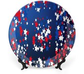 Plato decorativo de 10 pulgadas, redondo de porcelana de EE. UU., con los colores del Día de la Independencia de Estados Unidos, adorno con estampado de Navidad y Año Nuevo, accesorio decorativo para cenas, fiestas, bodas y mucho más.