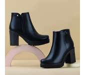 Women's Ankle Boots Chunky Stacked Heel Zipper Booties Winter Warm Autumn Square High Heel Platforms PU Leather Booties