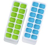 Bandejas para Cubitos de Hielo, Tapa extraible antidorrames, de silicona de fácil Liberación y flexibles, para gelzador, whisky, y Bebidas cóctales (paquete de 2, Azul y Verde)