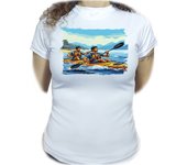 MERCHANDMANIA CAMISETA MUJER deporte playa kayak amigos isla tropical woman tshirt