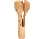 PRIVILEGE - SET DE PALAS BAMBÚ + SOPORTE  - Palas Cocina Bambú Ecológicas y Sostenibles - Palas Cocina Bambú Resistentes y Duraderas - Palas Cocina Bambú para Utensilios de Cocina - Palas Cocina Bambú de Diseño Natural