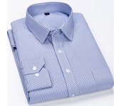 Mens Long Sleeve Classic Standard-fit Striped Plaid Social Office Dress Shirt Single Patch Pocket Formal Business Basic Shirts