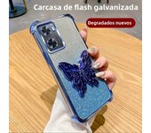 Luxury Glitter Butterfly Holder Phone Case for Oppo A60 A18 A38 A55 A56 A57 A77 A36 A35 A32 5G TPU Plating Protector Back Cover