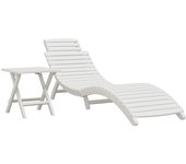 vidaXL Tumbona con mesa madera maciza de acacia Marrón, Gris, Blanco Sillas de Exterior Ideal para jardín, playa, piscina, terraza Tumbona Piscina Tumbonas Playa Tumbonas Jardín Exterior