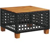 Mesa de Jardín Ratán PE y Madera Acacia Negro 55x55x36 cm