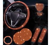38cm Bling Car Accessories Set For Women Rhinestones Steering Wheel Cover Safety Belt Covers Gear Shift Cover Diamond Cup Pads