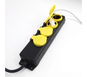ORION91 Regleta de Enchufes Exterior Negra con 4 Tomas SchuKo y Tapa, Capacidad 3680W, Corriente 16A, Cable de 3x1.5mm, Longitud 1.5 Metros, Resistente al Agua IP44 para Uso en Exteriores