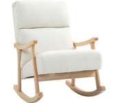 HOMCOM Mecedora de Borreguito Moderna Silla Mecedora con Patas y Reposabrazos de Madera de Haya Respaldo Alto Mecedora para Lactancia Carga 120 kg para Dormitorio Salón Crema