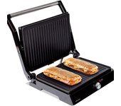 Mellerware - Parrilla Eléctrica Hotty!2200W Revestimiento Antiadherente. Regulador Temperatura LED. Obertura 180º. Placas Adaptables. Gran superfície 29×46cm. Grill Acero Inoxidable.Libre PFOA
