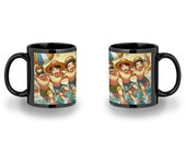 MERCHANDMANIA TAZA COLOR NEGRO RECUADRO playa amigos fiesta tumbona arena agua color mug