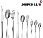 Mr.Spoon Serie Portugal 108 piezas cubiertos,Acero inoxidable 18/8,Alta calidad y acabado,Con cuchillo carne o mesa/cuchara/tenedor/cuchillo tenedor fruta/cuchara tenedor postre/cuchara cafe y moka,Apto para lavavajillas,Para Casa,Hotel,Restaurante 60221